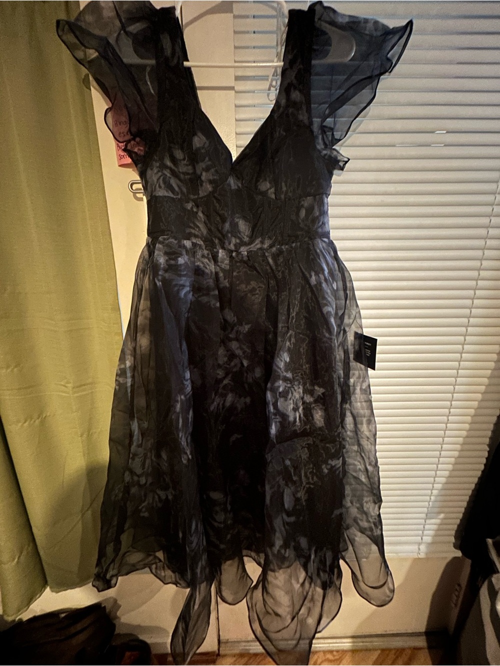 Lulu's Black Sheer V-Neck Ruffled Midi Dress